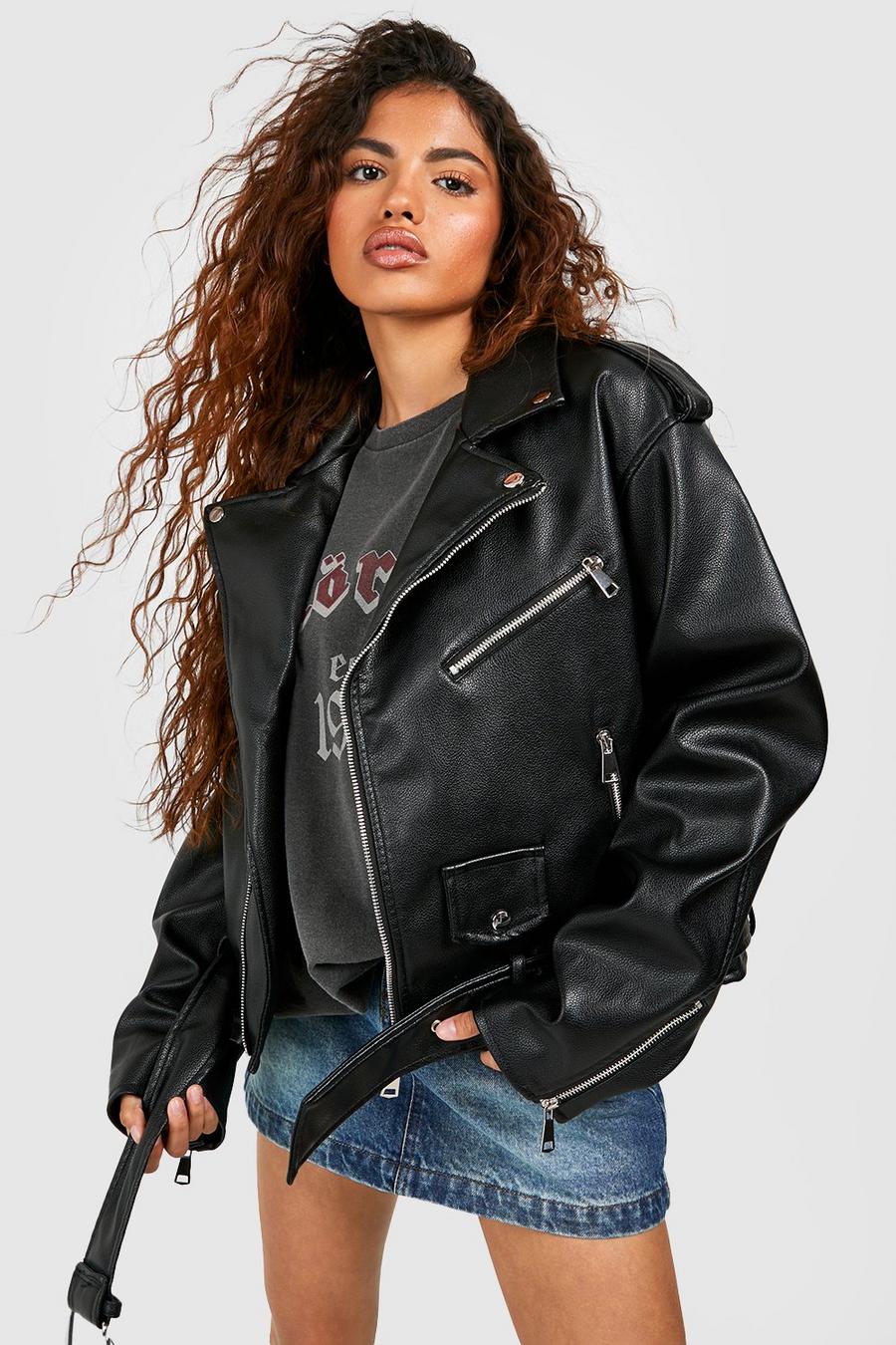 Women's Faux Leather Oversized Biker Jacket