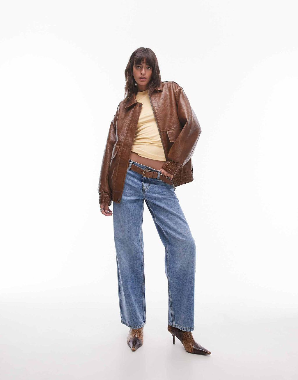 Women's Faux Leather Oversized Fit Bomber Jacket