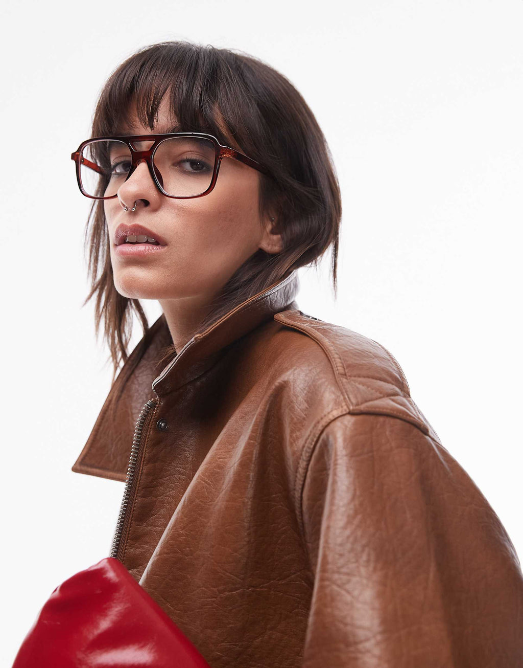 Women's Faux Leather Oversized Fit Bomber Jacket