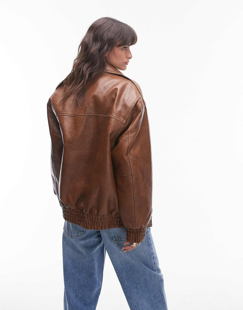 Women's Faux Leather Oversized Fit Bomber Jacket