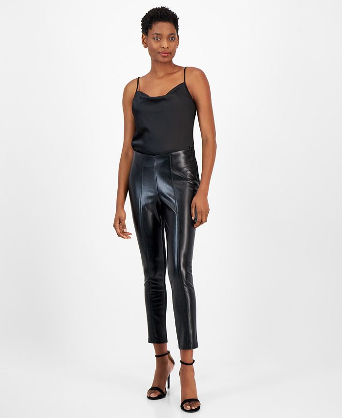 Women's Black Faux Leather Skinny Ankle Pants