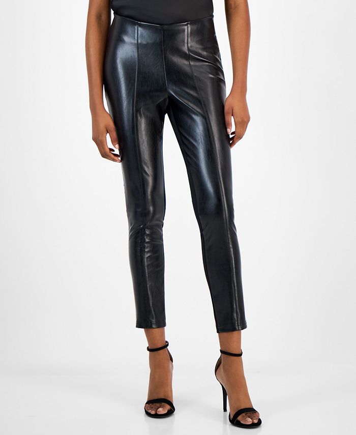 Women's Black Faux Leather Skinny Ankle Pants