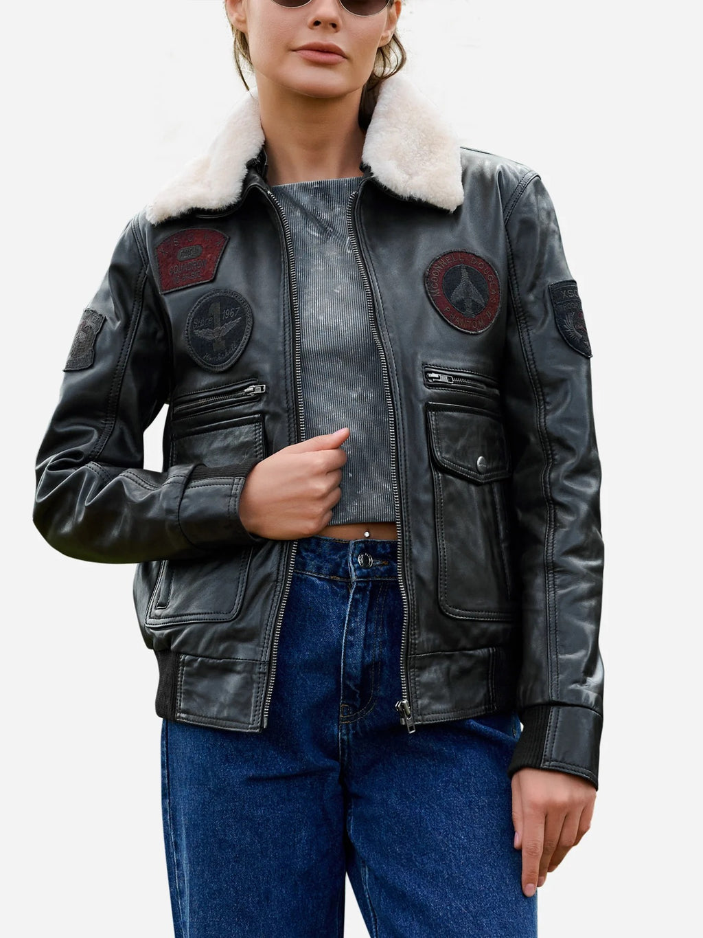 Women's Flight Aviator Bomber Leather Jacket