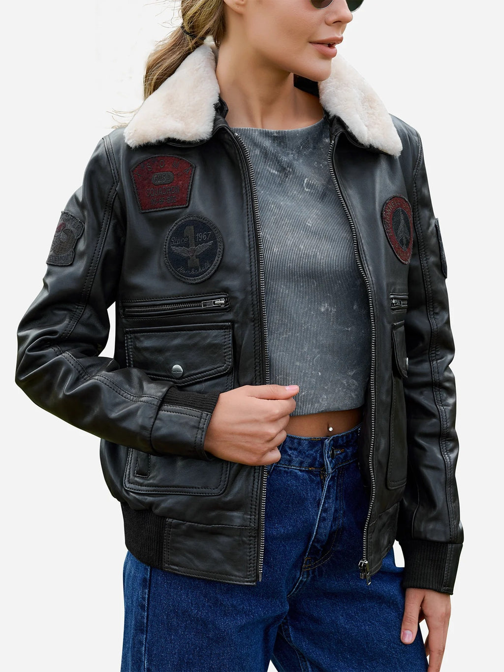 Women's Flight Aviator Bomber Leather Jacket