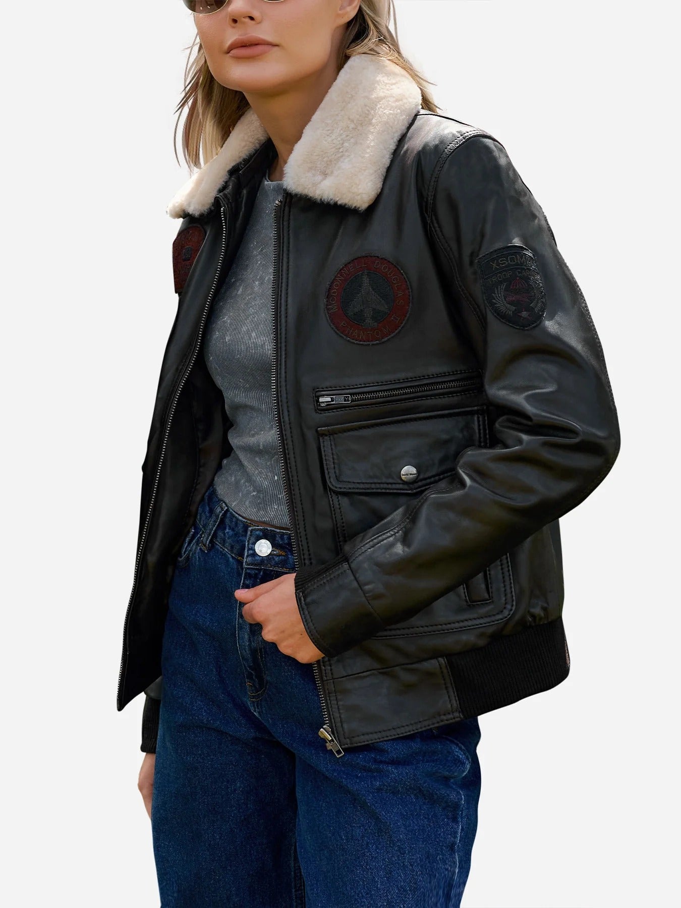 Women's Flight Aviator Bomber Leather Jacket