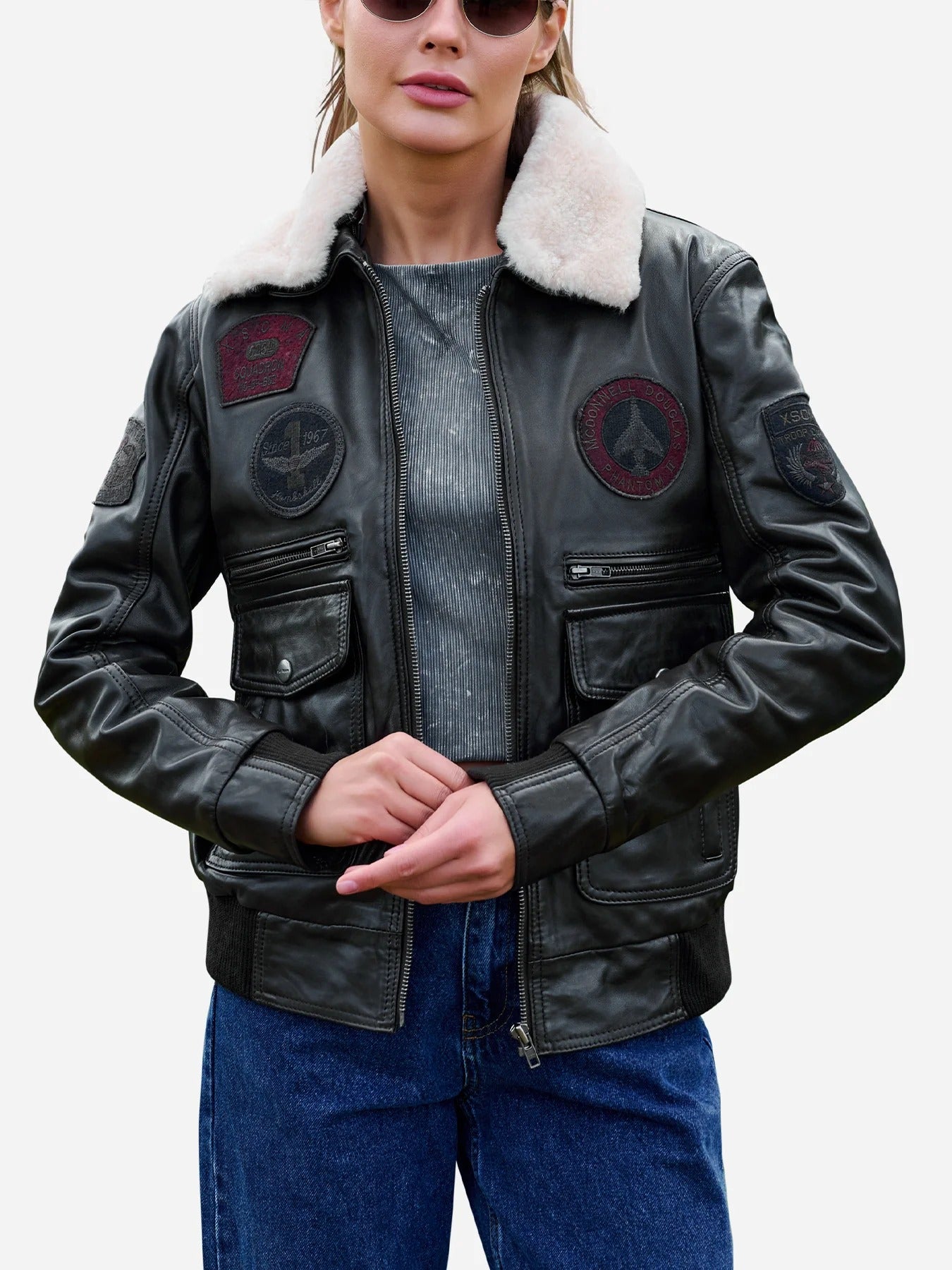 Women's Flight Aviator Bomber Leather Jacket