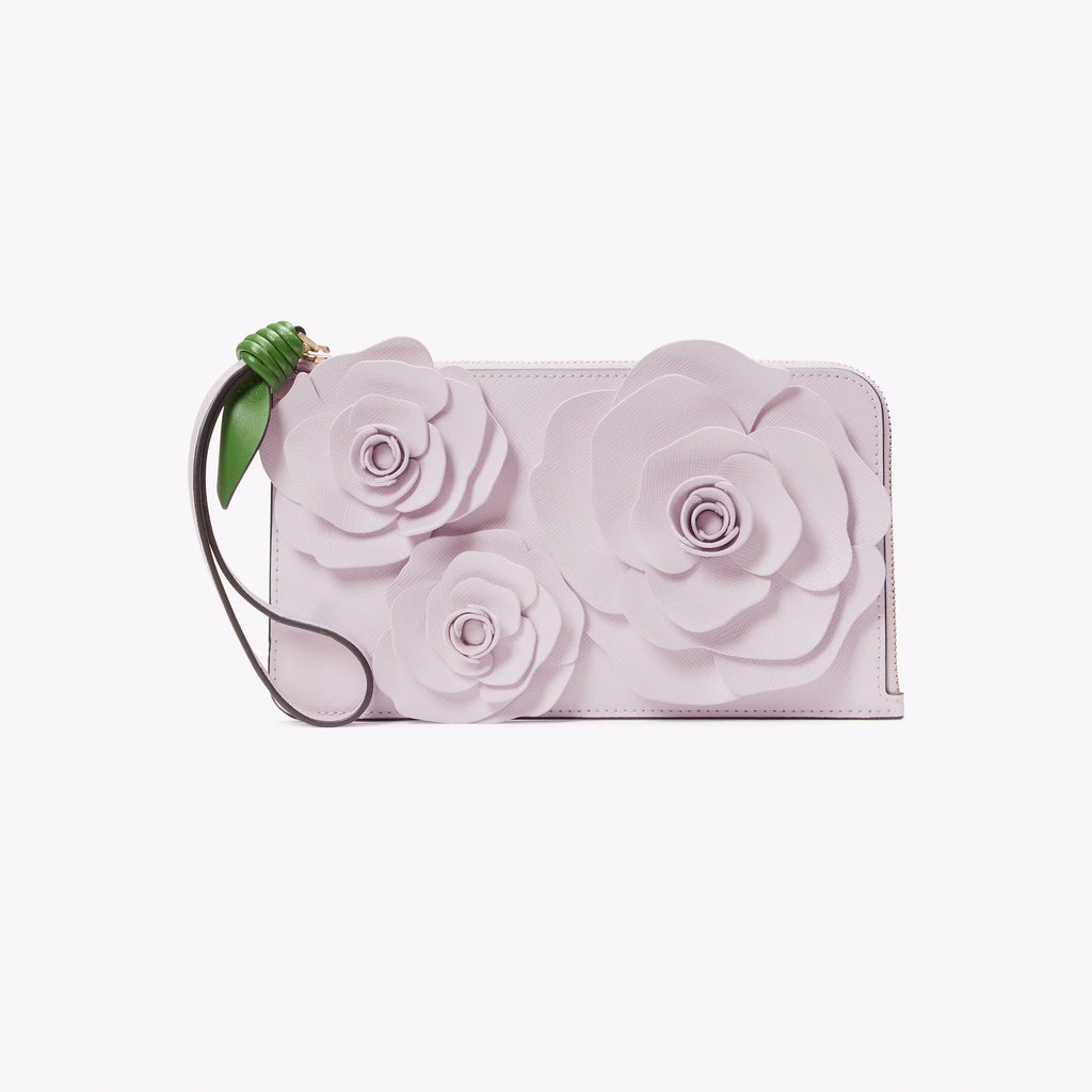 Women's Flora Flower L-Zip Wristlet Leather Wallet