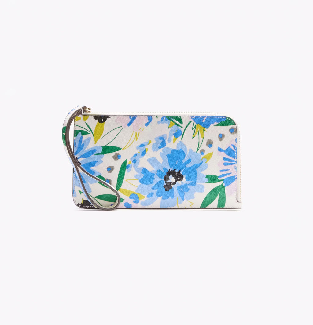 Women's Floral Credit Card Slots L-Zip Wristlet Leather Wallet