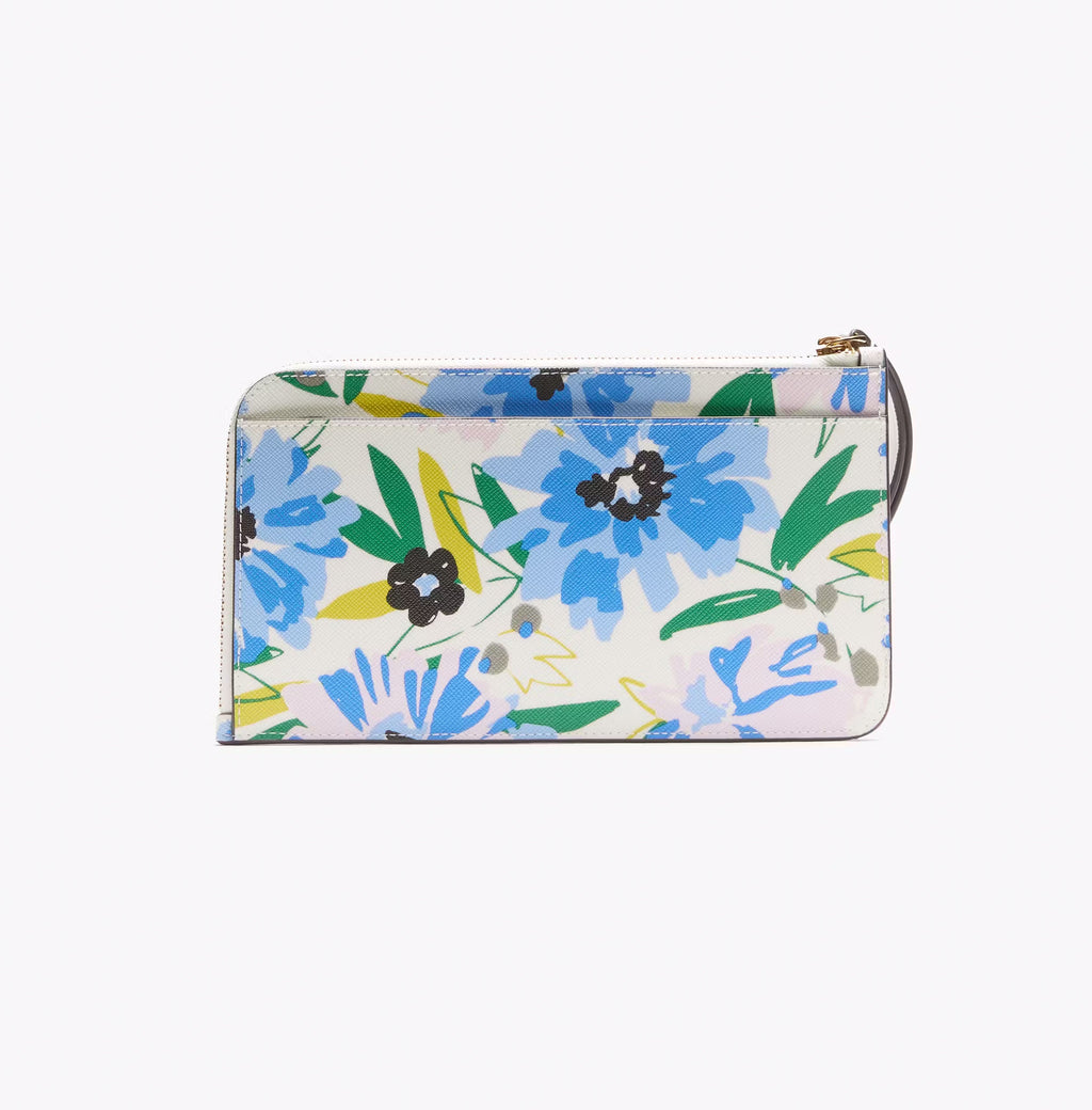 Women's Floral Credit Card Slots L-Zip Wristlet Leather Wallet