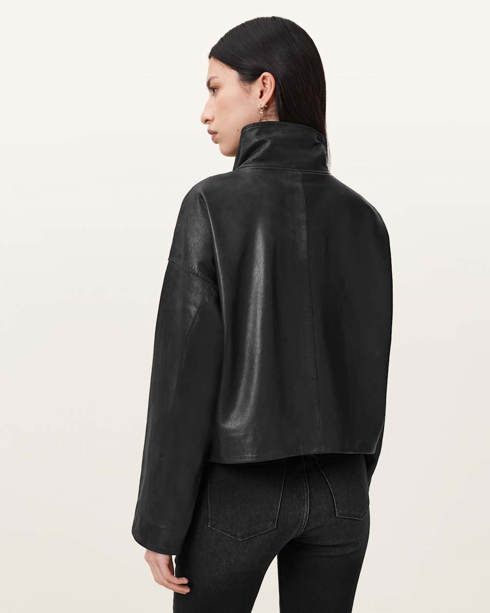 Women's Funnel Neck Leather Jacket