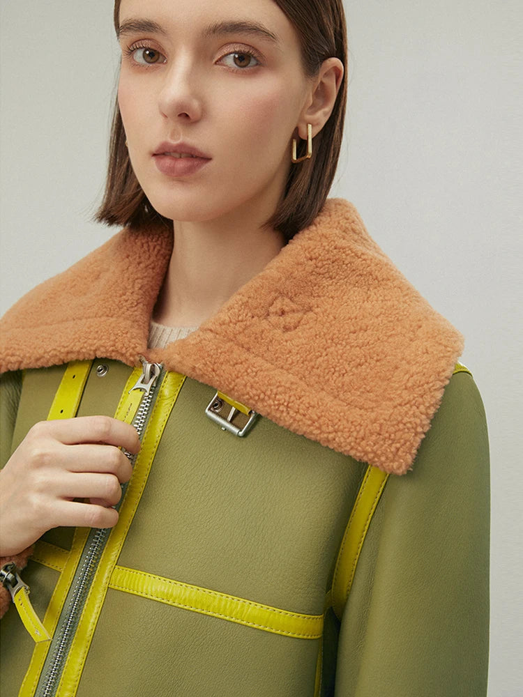 Women's Fur & Shearling Green Leather Jacket
