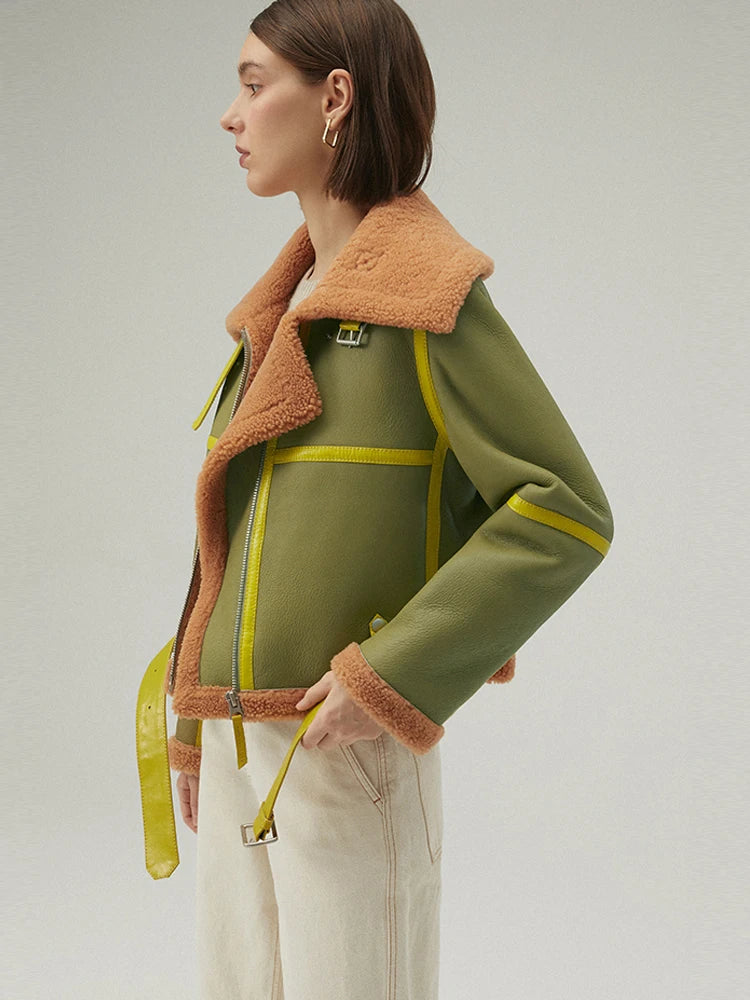 Women's Fur & Shearling Green Leather Jacket
