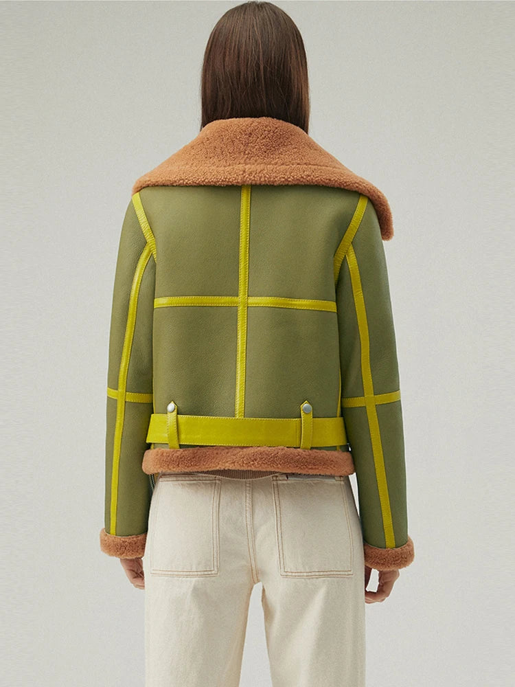 Women's Fur & Shearling Green Leather Jacket