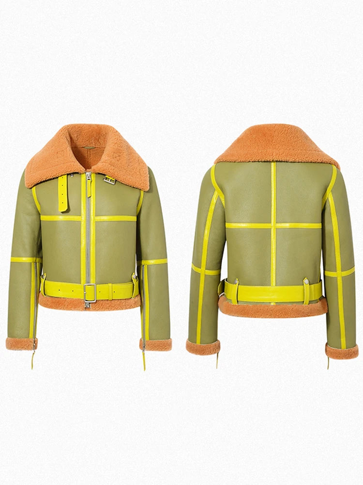 Women's Fur & Shearling Green Leather Jacket