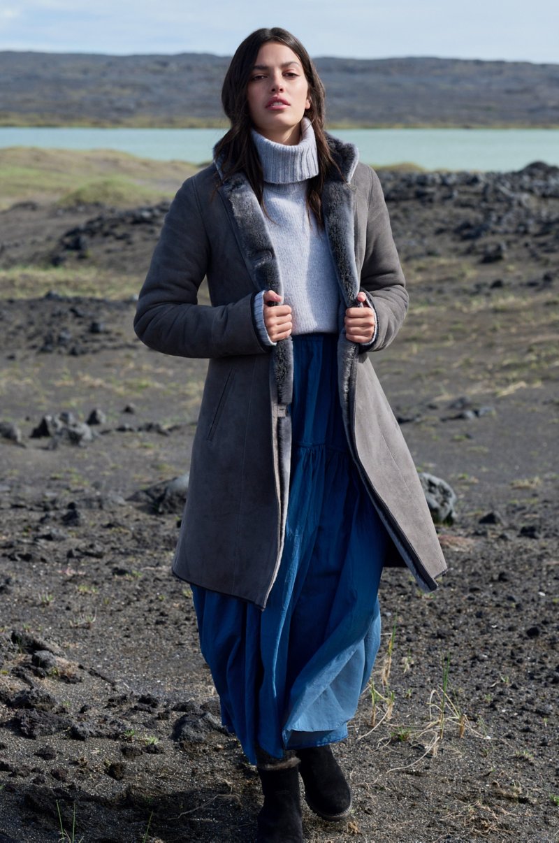 Women's Black Fur & Shearling Long Leather Coat