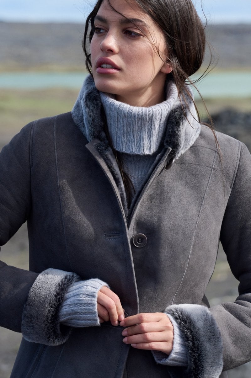 Women's Black Fur & Shearling Long Leather Coat