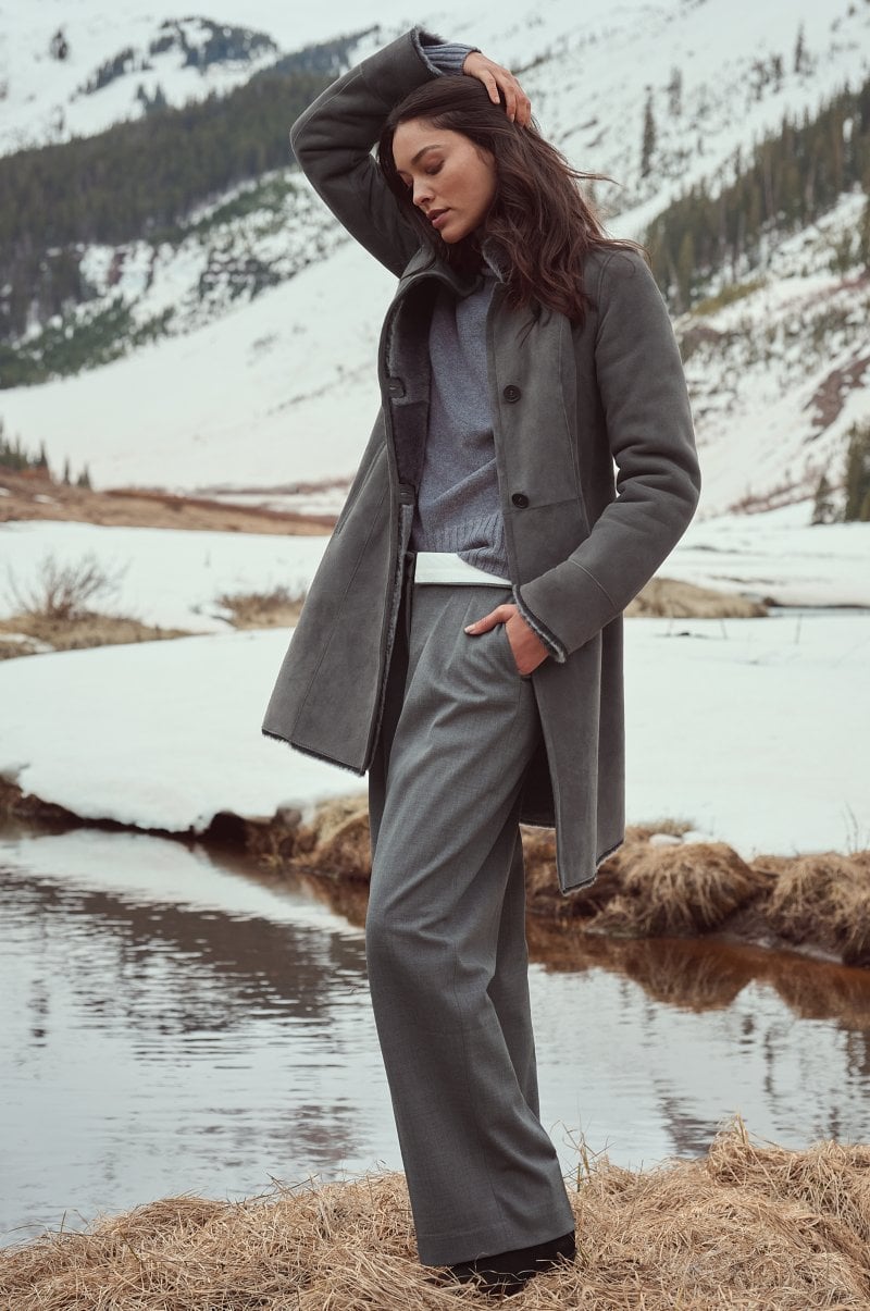 Women's Black Fur & Shearling Long Leather Coat