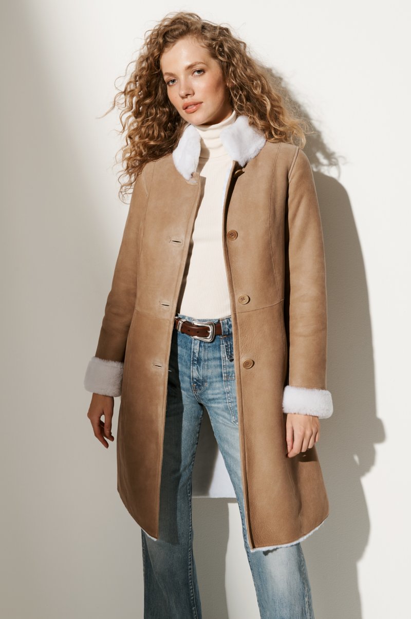 Women's Brown Fur & Shearling Long Leather Coat