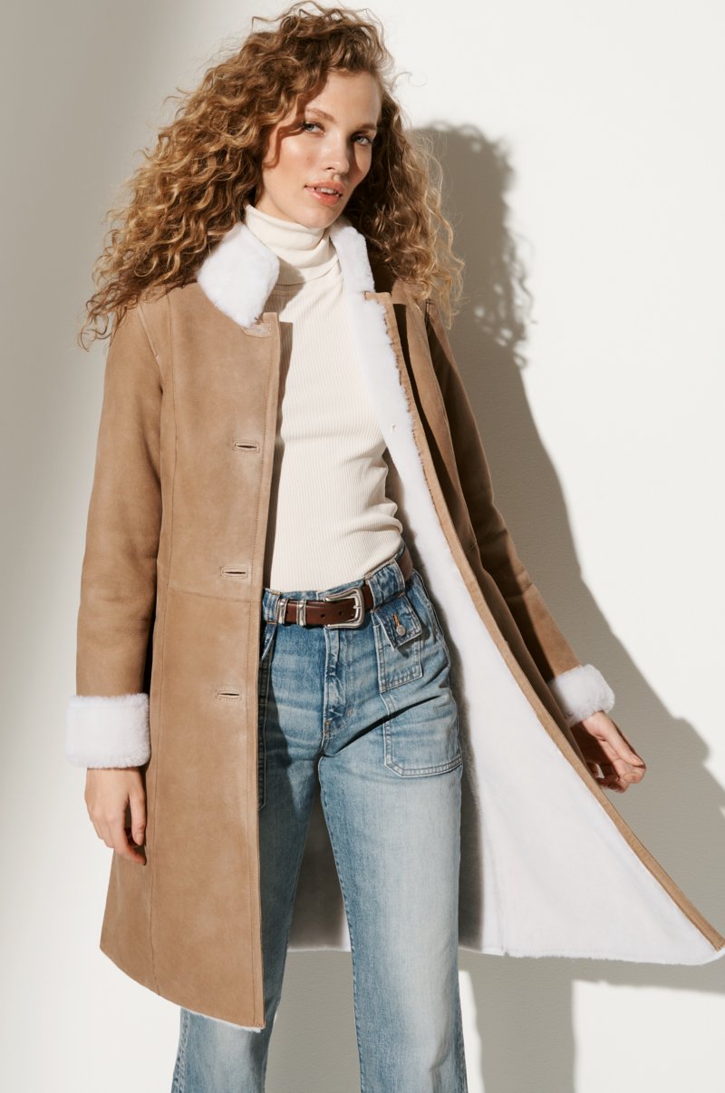 Women's Black Fur & Shearling Long Leather Coat