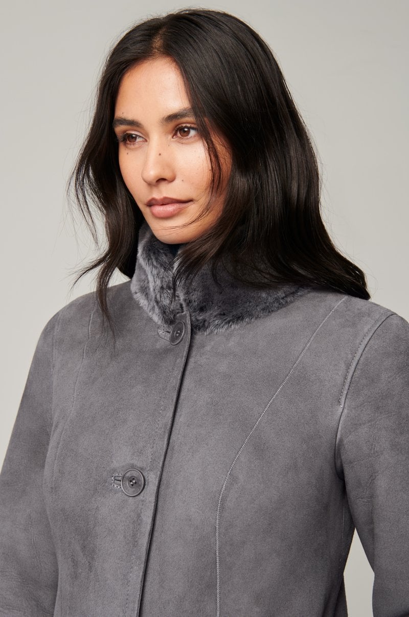 Women's Black Fur & Shearling Long Leather Coat