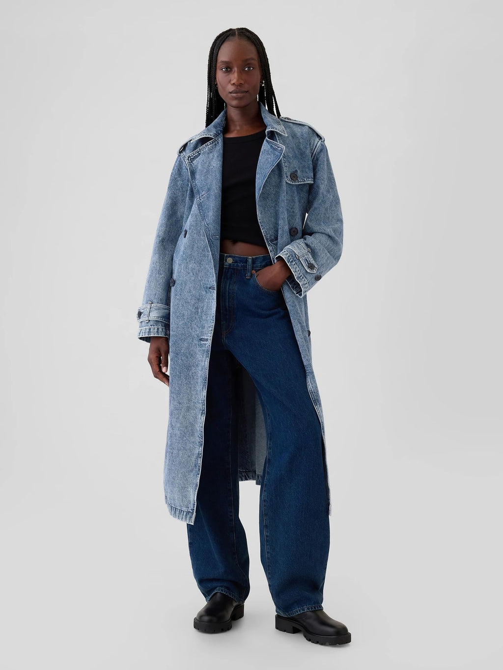 Women's Gap Blue Longline Denim Trench Coat