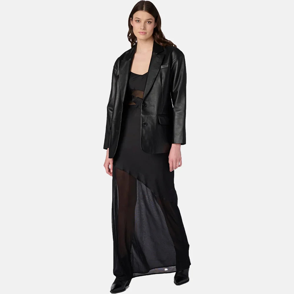 Women's Gothic Glam Genuine Leather Blazer