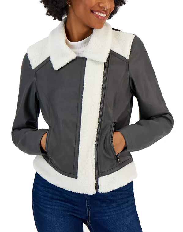 Women's Gray Shearling Leather Jacket