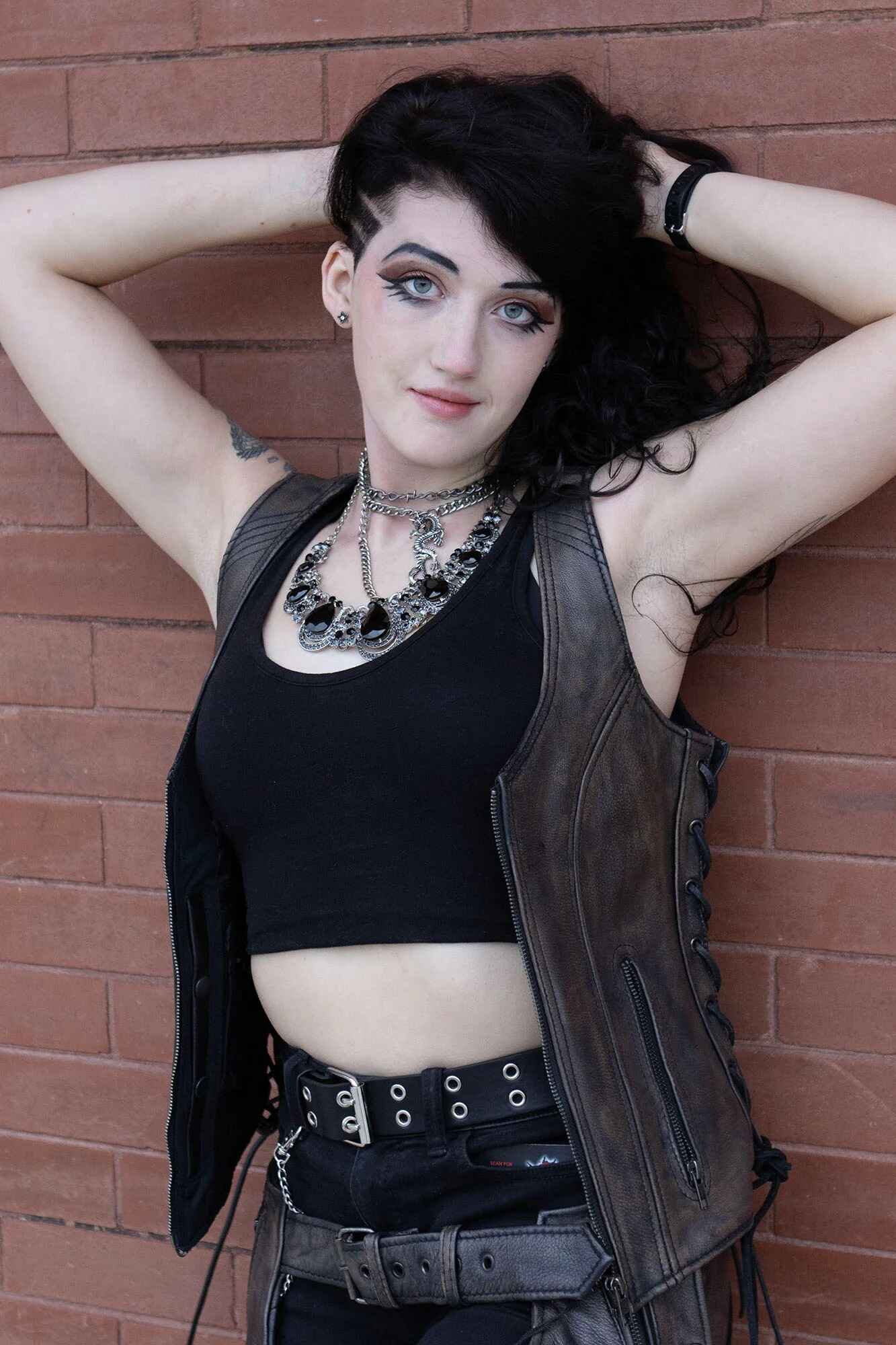 Women's Gray V-Neck Distressed Leather Vest