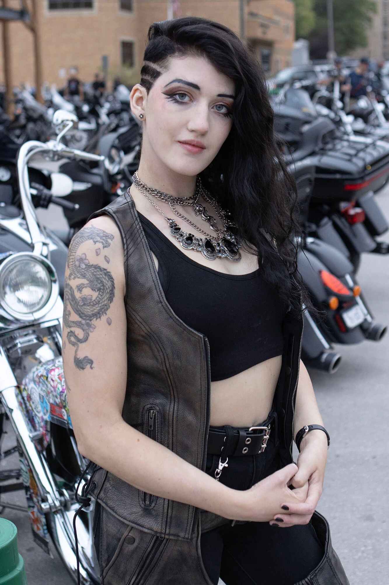 Women's Gray V-Neck Distressed Leather Vest