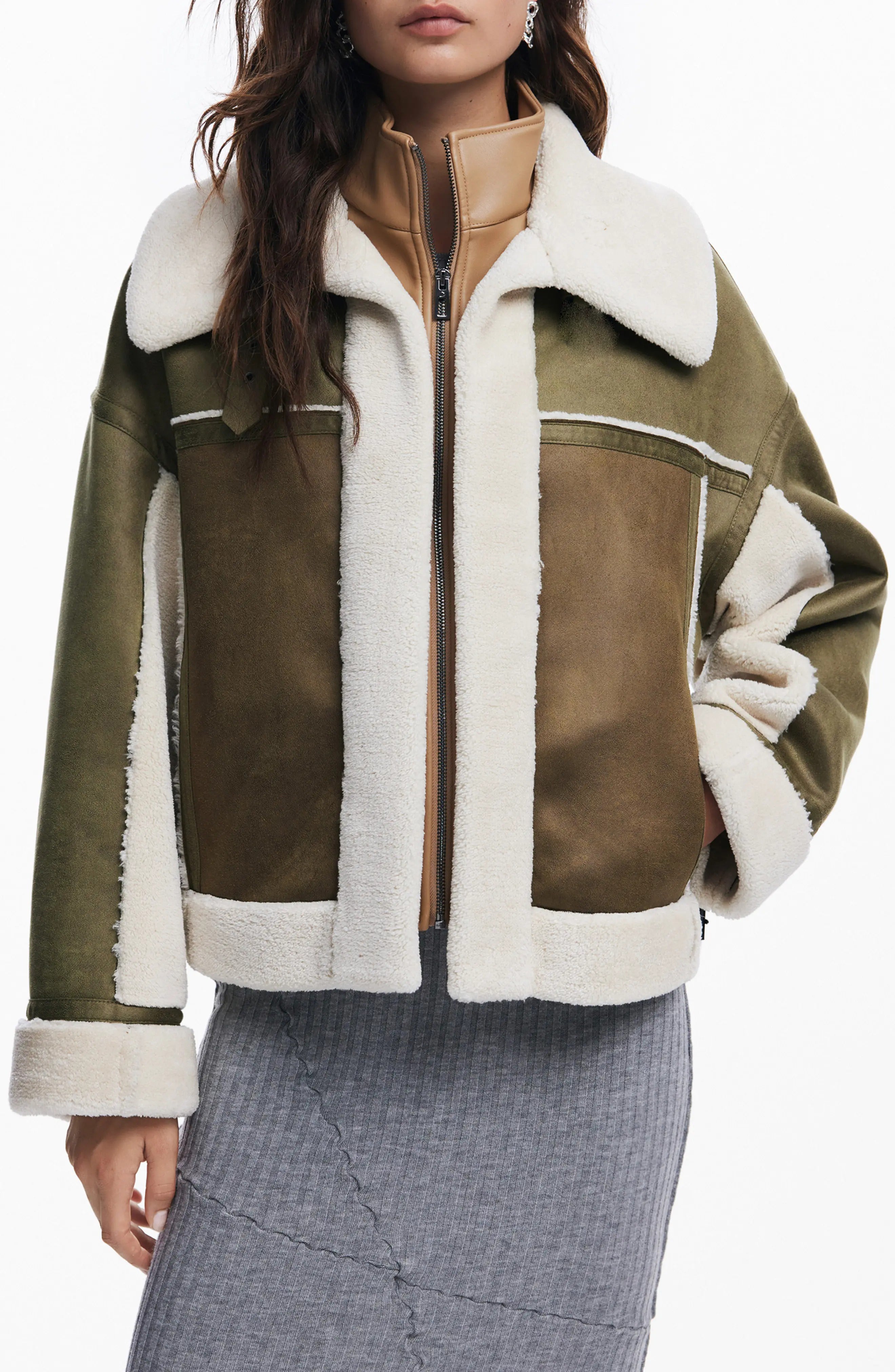 Women's Green Edimurgo Faux Shearling Leather Jacket