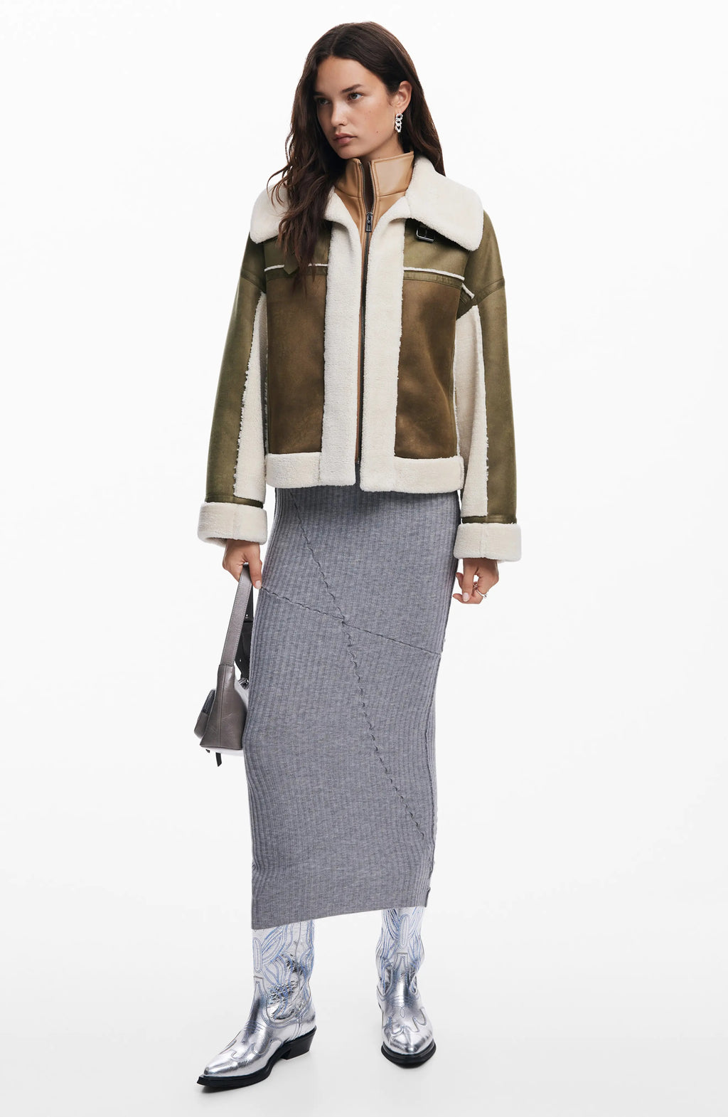 Women's Green Edimurgo Faux Shearling Leather Jacket