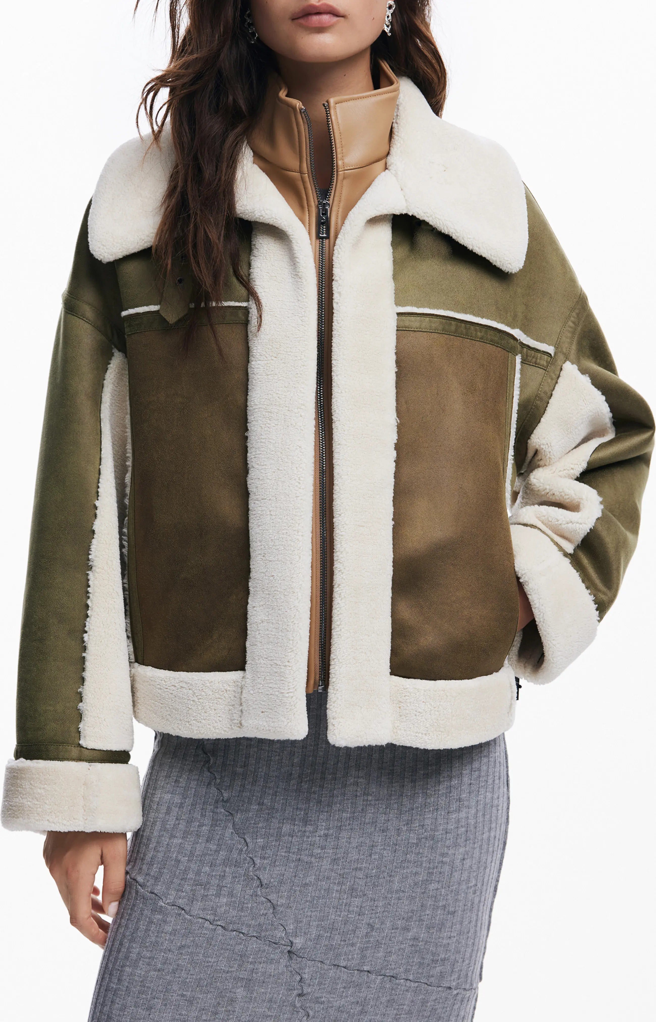 Women's Green Edimurgo Faux Shearling Leather Jacket