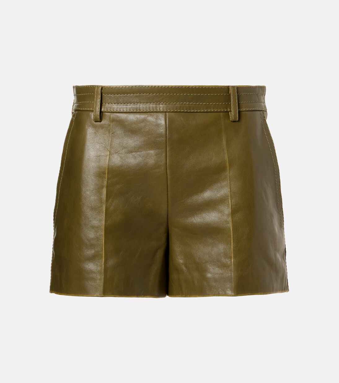 Women's Green Leather Shorts
