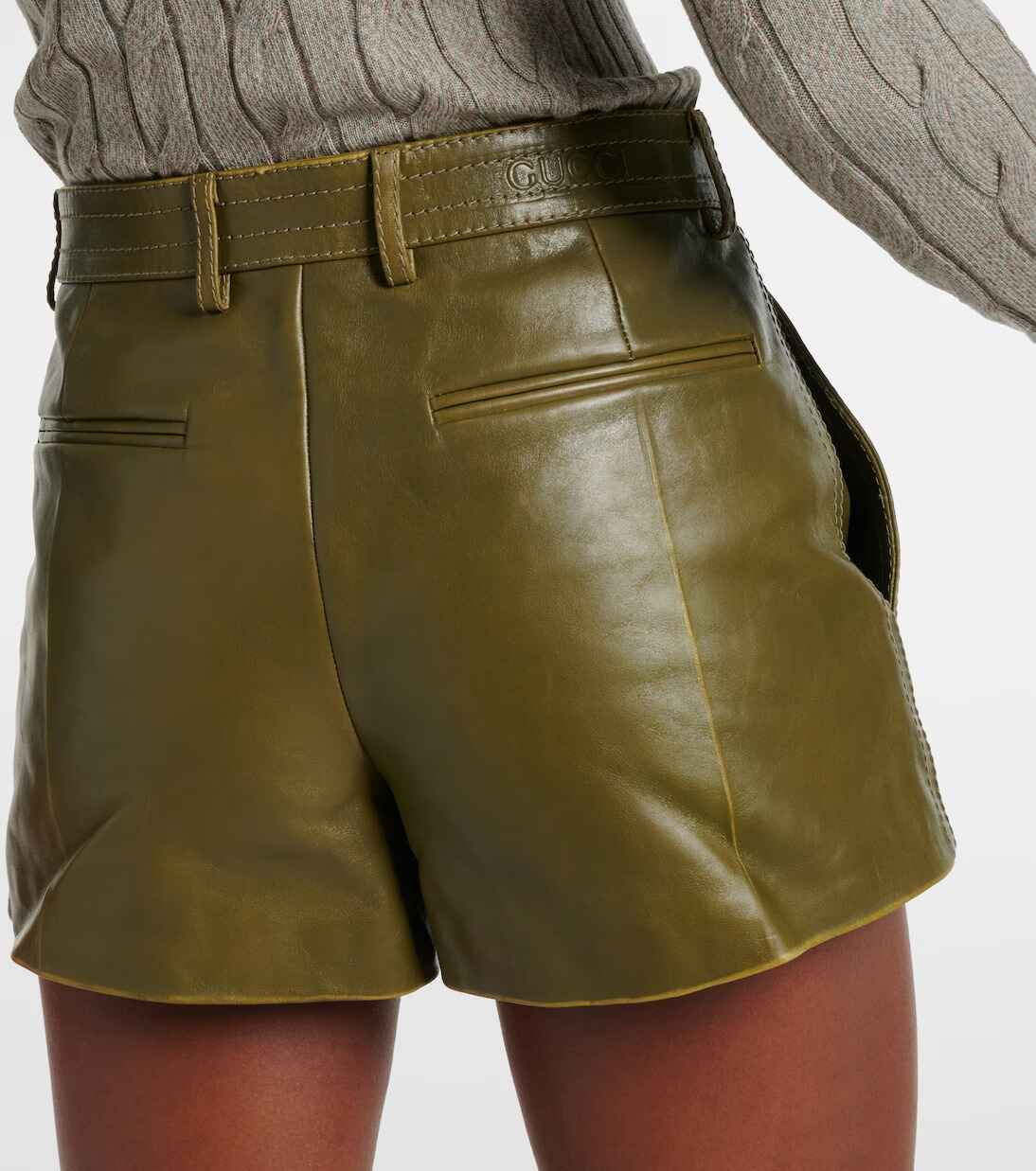 Women's Green Leather Shorts