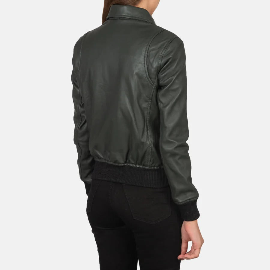 Women's Green  Real Leather Bomber jacket