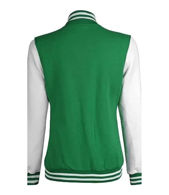 Women's Green and White Varsity Jacket - College Letterman Style