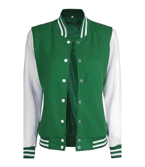 Women's Green and White Varsity Jacket - College Letterman Style