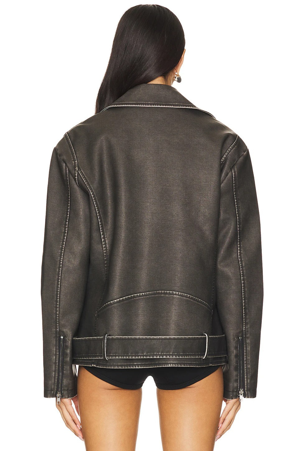 Women's Grey Leather Biker Jacket