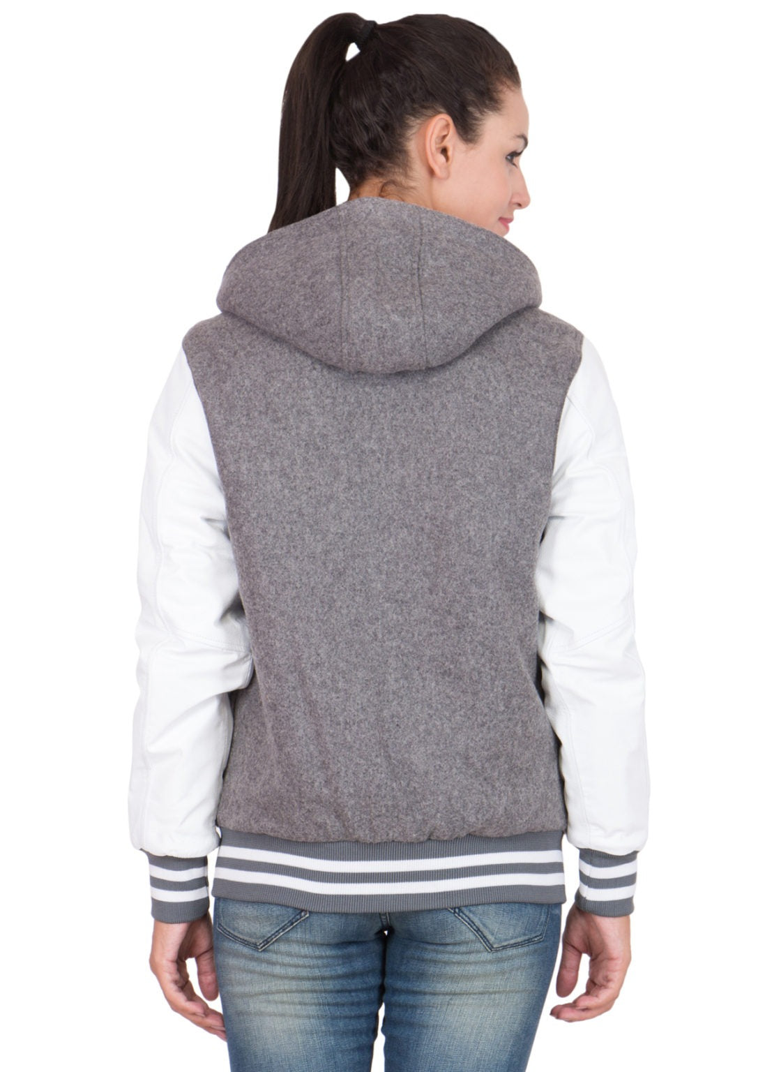 Women's Grey WOOL BODY HOOD VARSITY JACKET