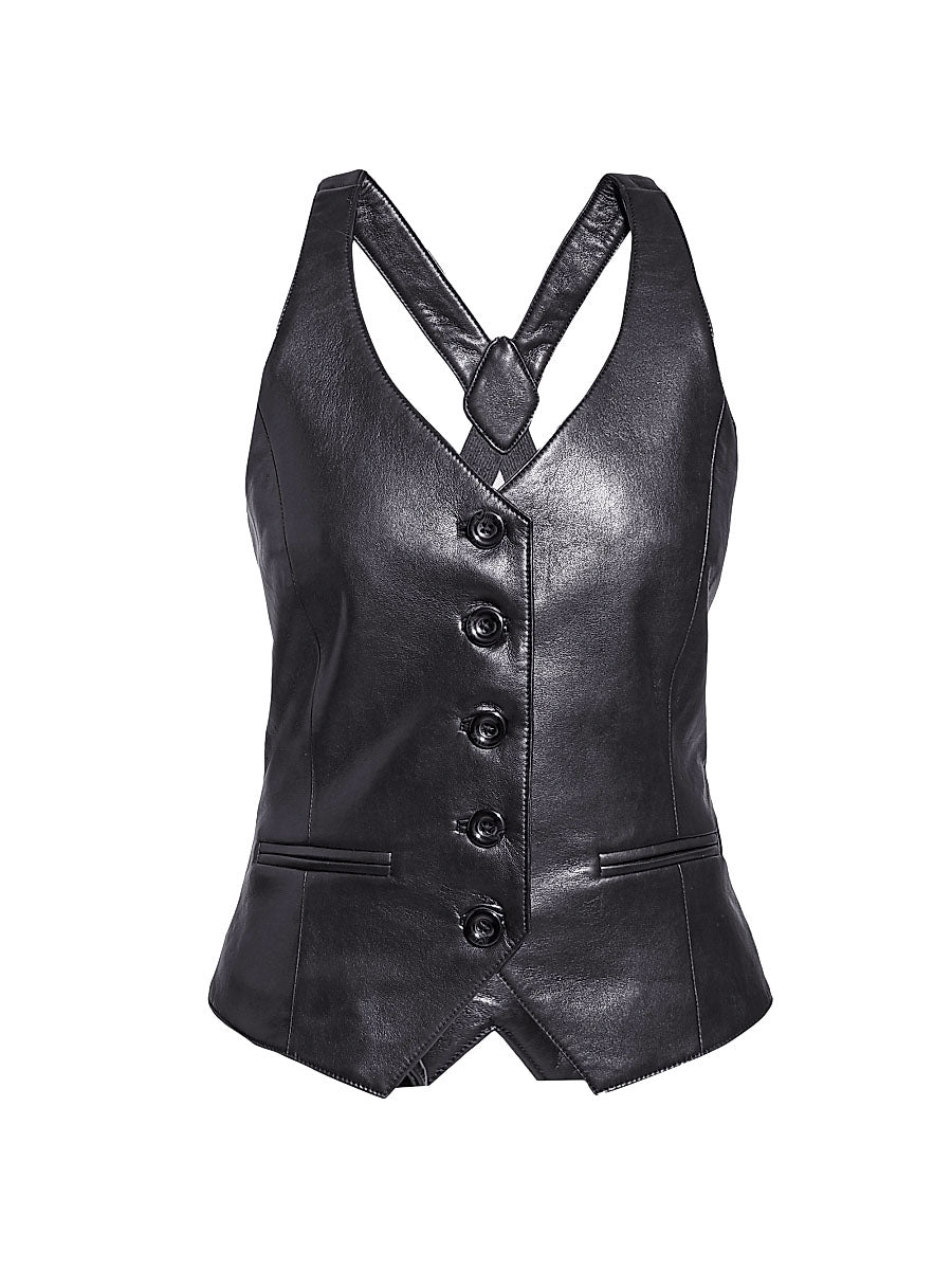 Women's Hailey Leather Vest - Black