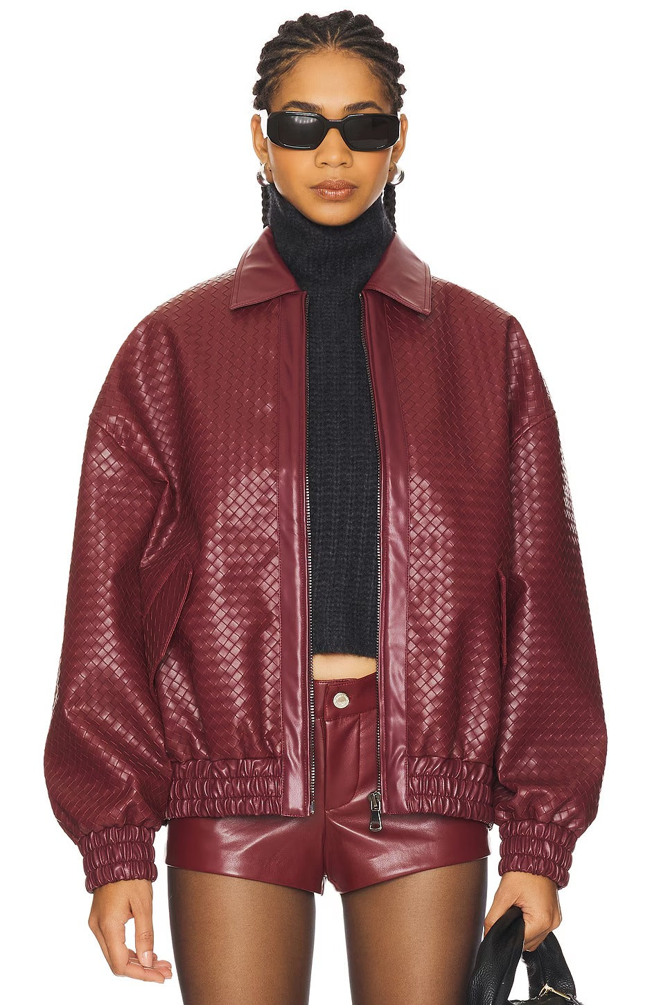 Women's Heavyweight Faux Leather Bomber Jacket