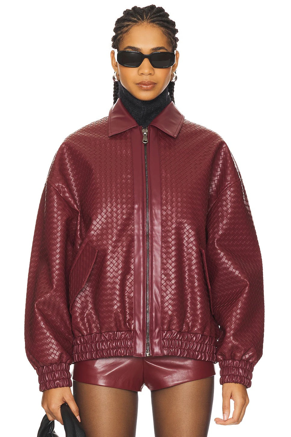 Women's Heavyweight Faux Leather Bomber Jacket