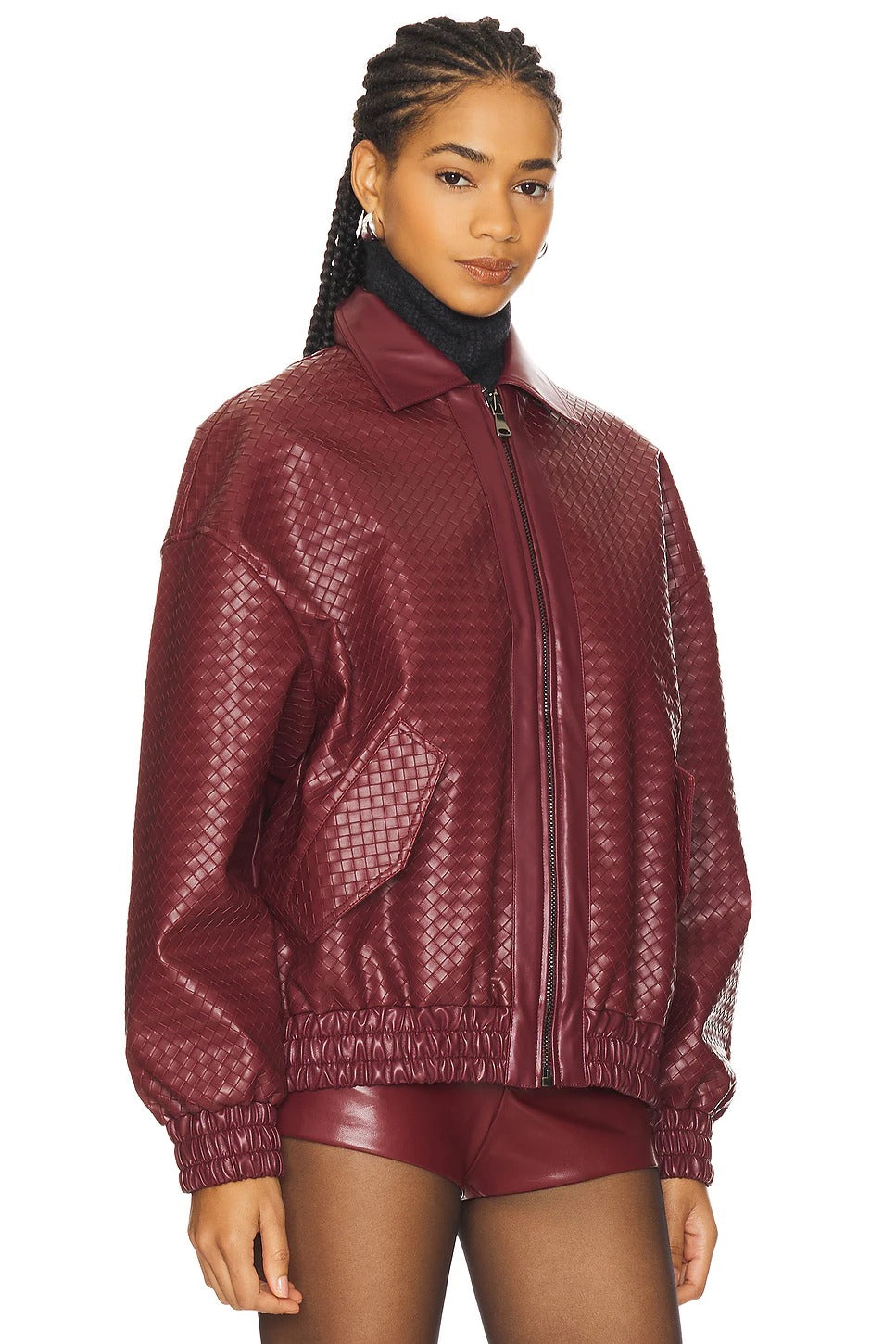 Women's Heavyweight Faux Leather Bomber Jacket