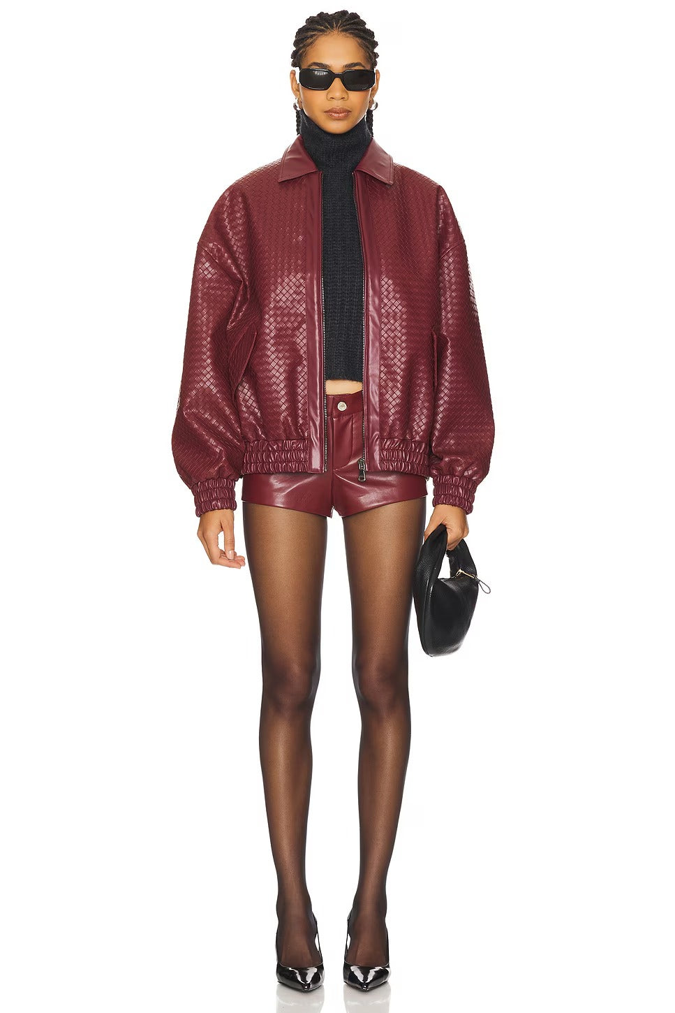 Women's Heavyweight Faux Leather Bomber Jacket
