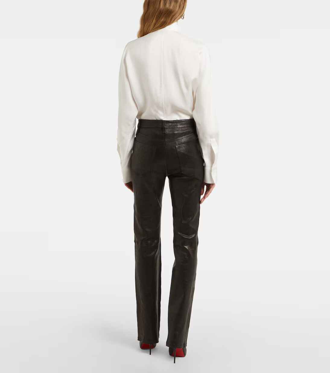 Women's High Straight Long leather Pants