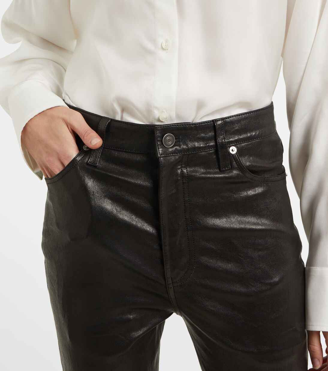 Women's High Straight Long leather Pants