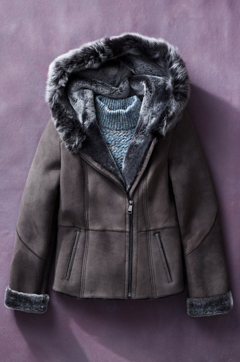 Women's Hooded Sheepskin Fur & Shealing Jacket