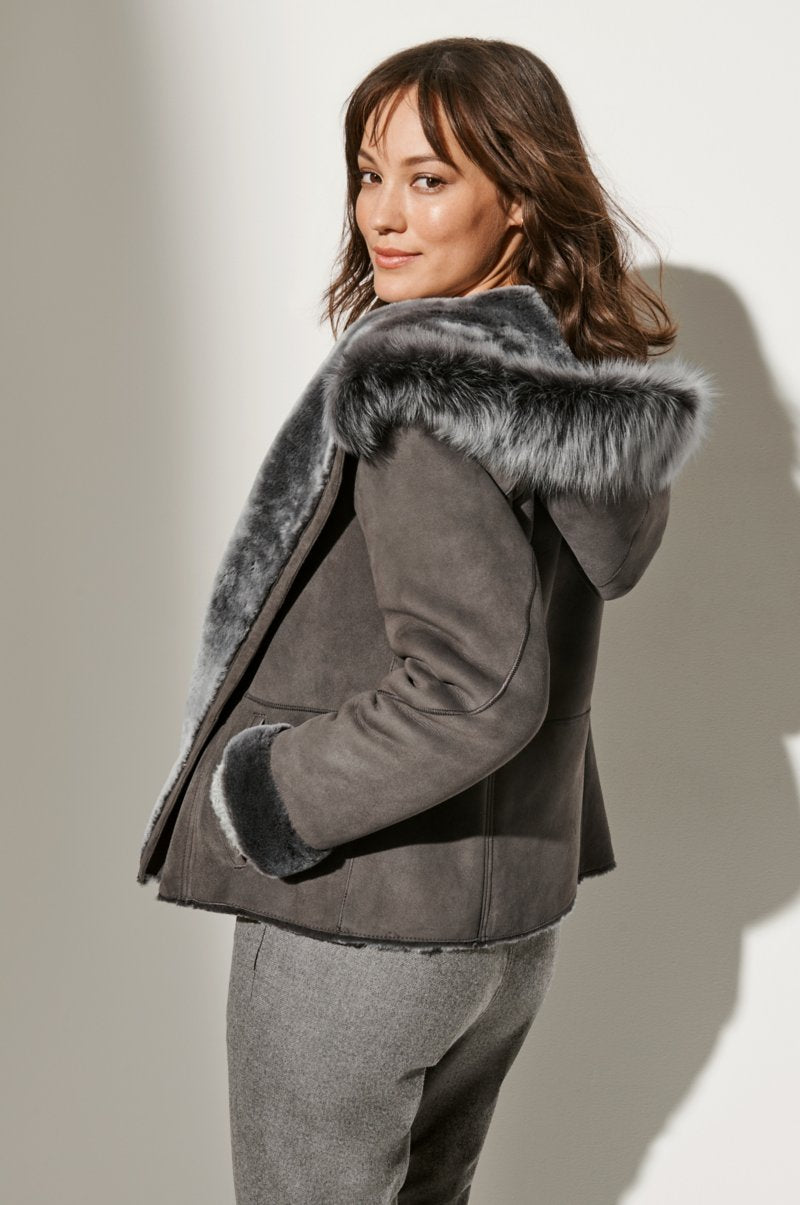 Women's Hooded Sheepskin Fur & Shealing Jacket