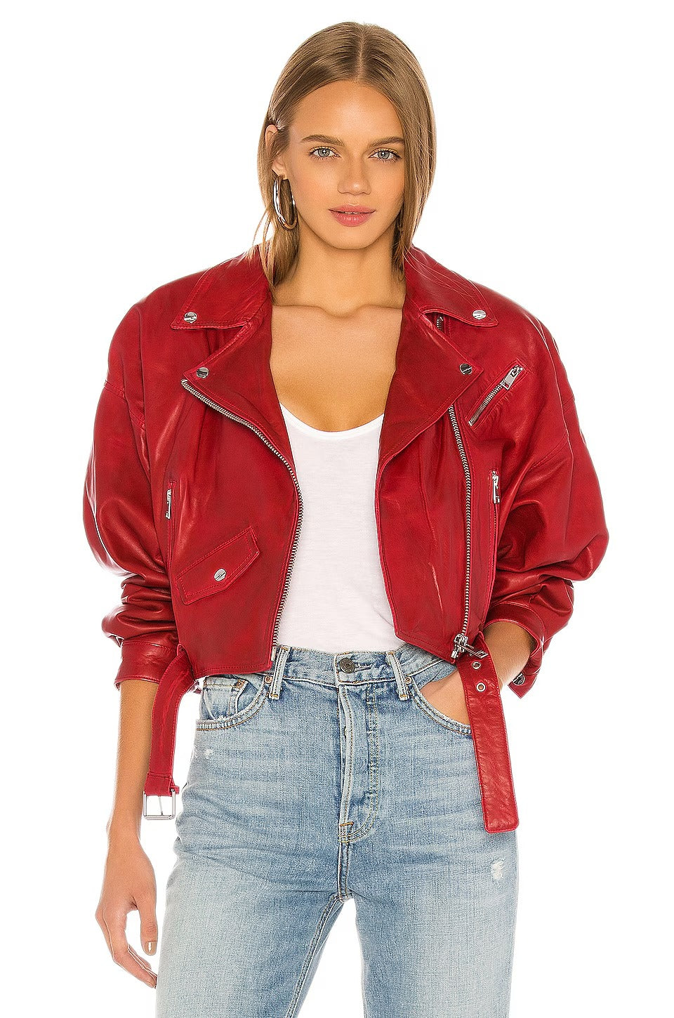 Importierte Bikerjacke aus Leder für Damen - Rot 