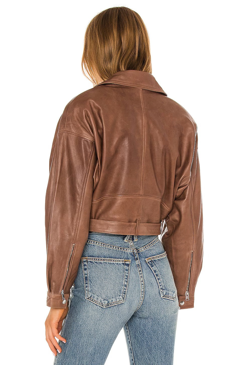 Women's Imported Leather Biker Jacket - Brown
